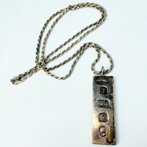 1977 Silver Jubilee Sterling Silver Ingot Pendant Birmingham England 24" JR1282